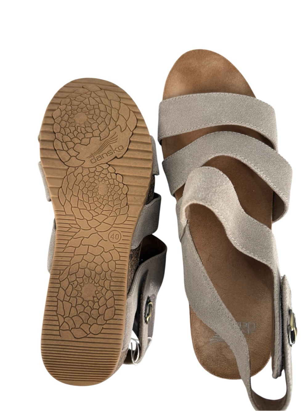 Dansko Taupe Suede Crisscross Strap Sandals